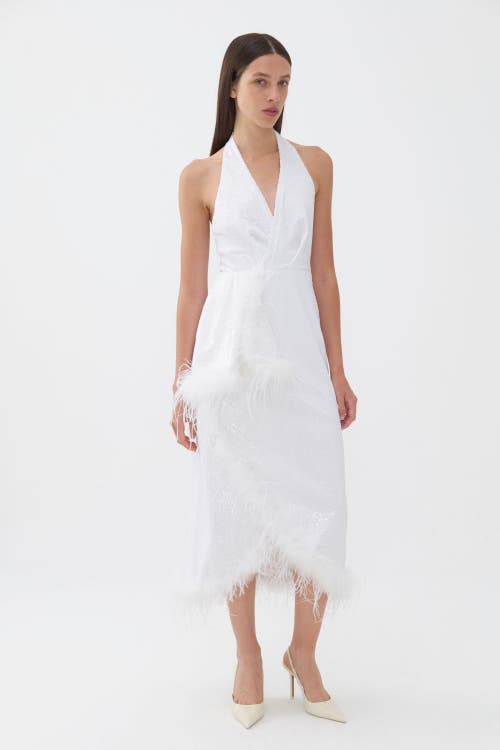 Nocturne Sequined Feather Boa Mini Dress in Ecru at Nordstrom