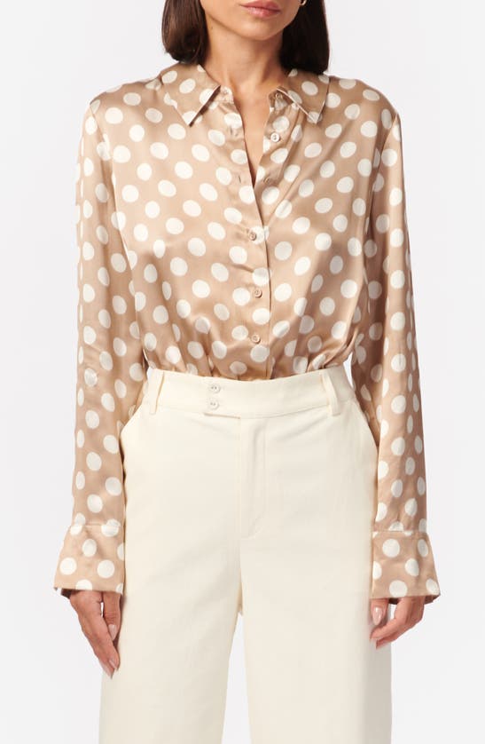 Shop Cami Nyc Ursula Polka Dot Long Sleeve Silk Bodysuit In Macro Dot