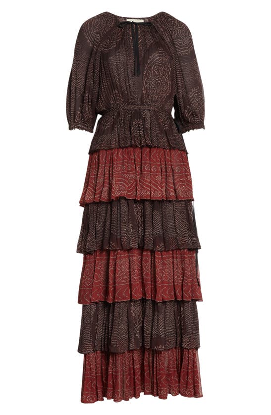 Ulla Johnson Emi Mixed Print Tiered Silk Dress In Garnet
