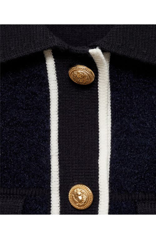 Mango Collared Tweed Jacket In Dark Navy