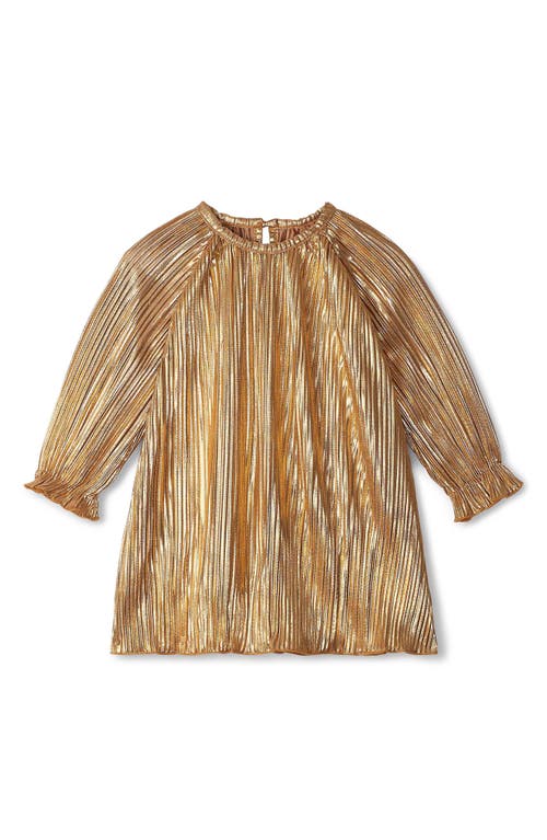 Hatley Metallic Long Sleeve Plissé Party Dress in Gold 