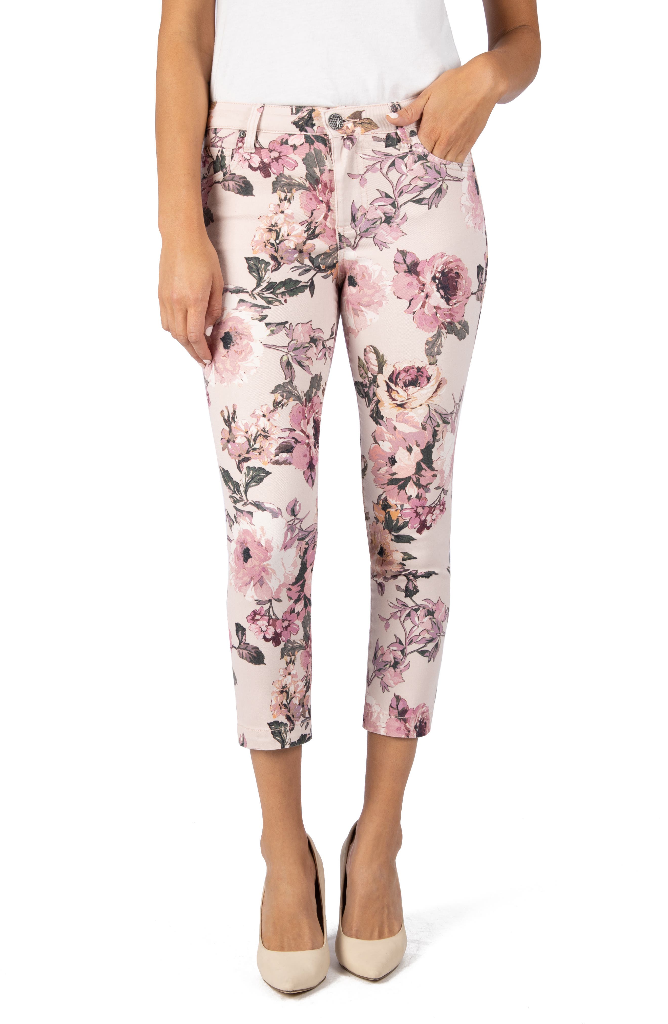 KUT FROM THE KLOTH LAUREN FLORAL PRINT CROP STRAIGHT LEG JEANS,652874031378