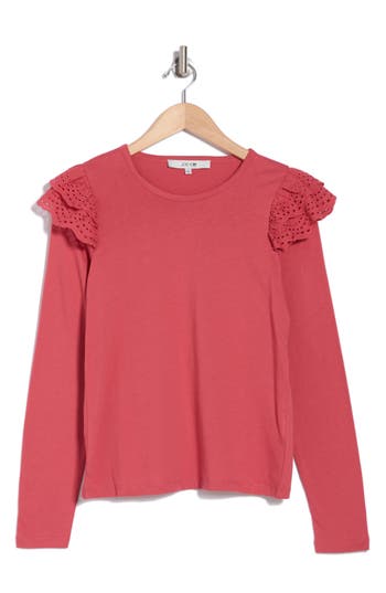 Joe's Eyelet Ruffle Long Sleeve Top In Slate Rose