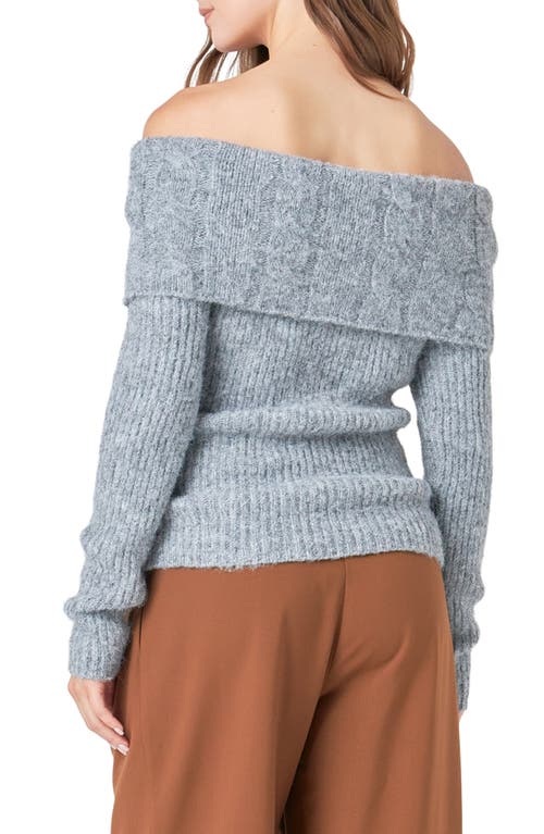 Endless Rose Off The Shoulder Rib Sweater In Heather Grey