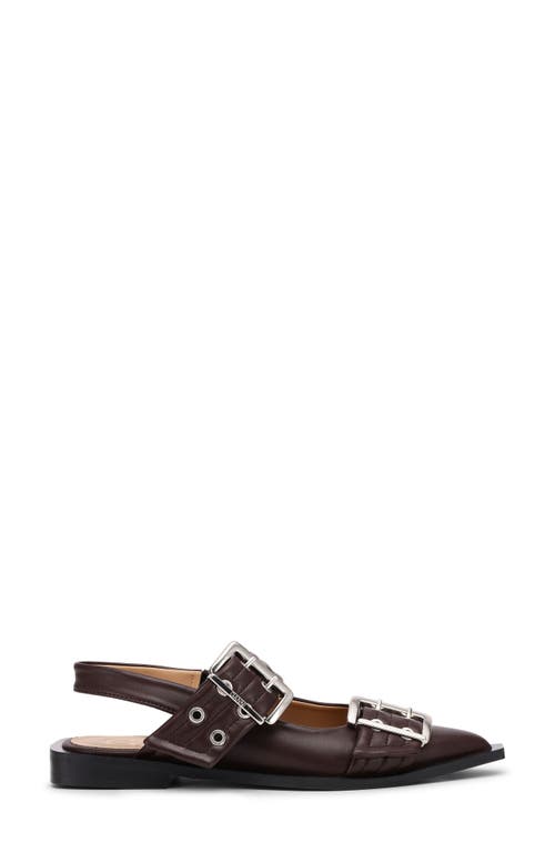 Shop Ganni Slingback Pointed Toe Flat In Chocolate Fondant