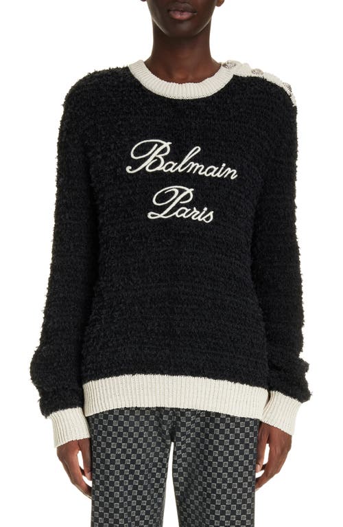Shop Balmain Signature Tweed Knit Sweater In Eab Black/white