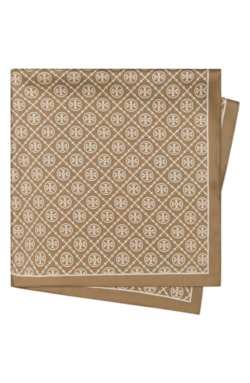 Shop Tory Burch Monogram Double Side Square Silk Scarf In Natural Khaki