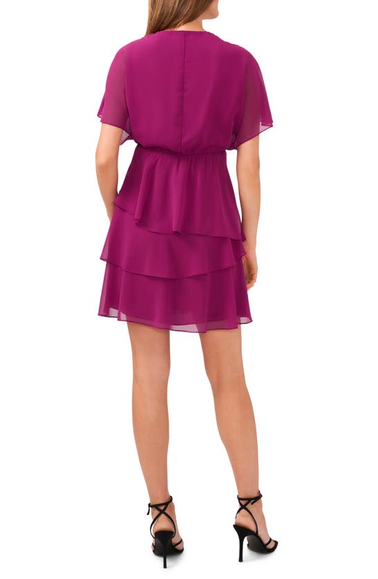 Shop Halogen (r) Flutter Sleeve Tiered Ruffle Chiffon Dress In Boysenberry Purple