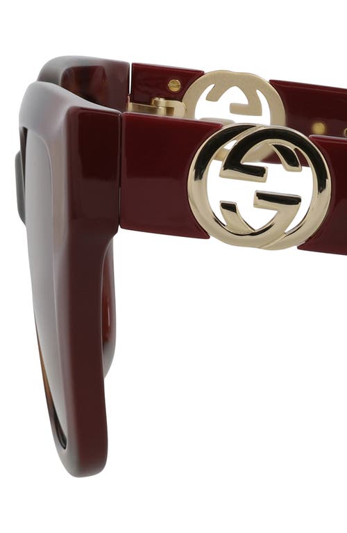 Gucci 54mm Rectangular Sunglasses In Havana Burgundy Brown