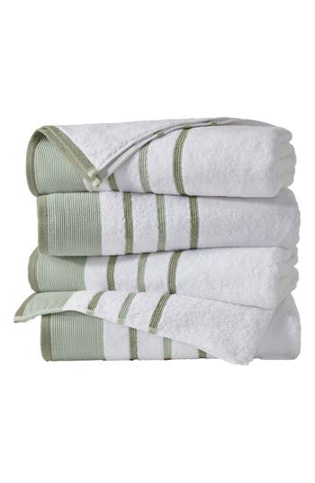 Woven & Weft Cotton Textured Stripe 4-pack Hand Towel Set In Desert Sage Green/moss Green