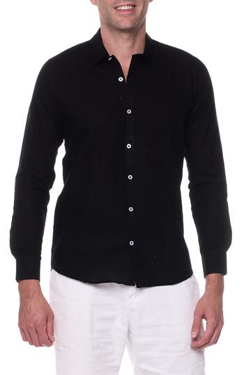 Shop Ranee's Ranees Linen Sport Shirt In Black