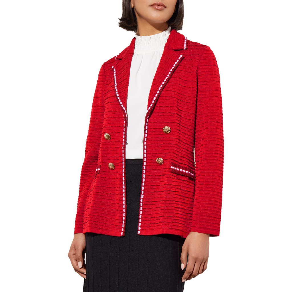 Ming Wang Contrast Trim Textured Knit Blazer In Red