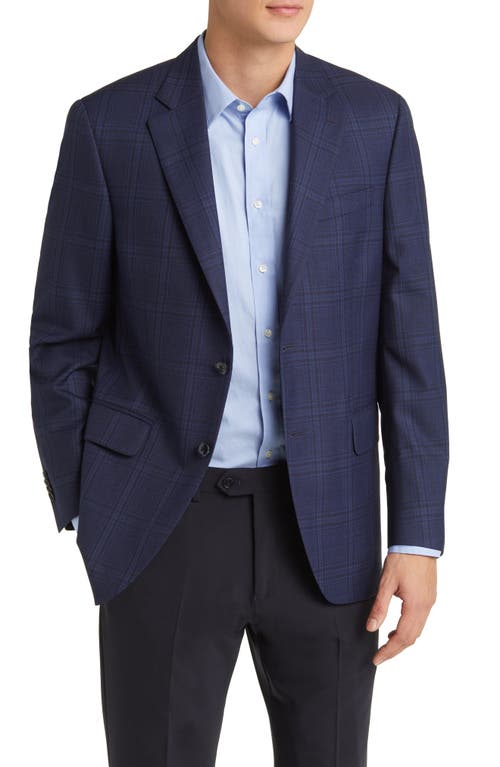 Tailored Fit Plaid Wool Sport Coat in Navy