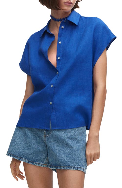 MANGO Linen Shirt in Blue at Nordstrom, Size 4