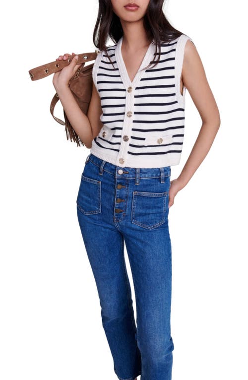 Shop Maje Sleeveless Striped Cardigan In Navy/ecru