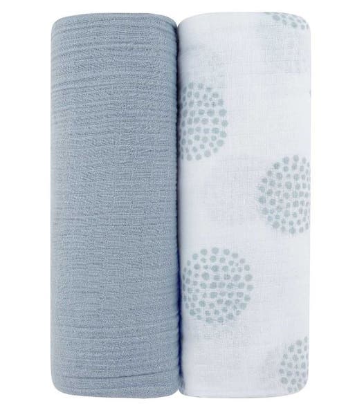 Swaddle Blanket Cotton Muslin 2 Pack In Blue Dottie/misty Blue