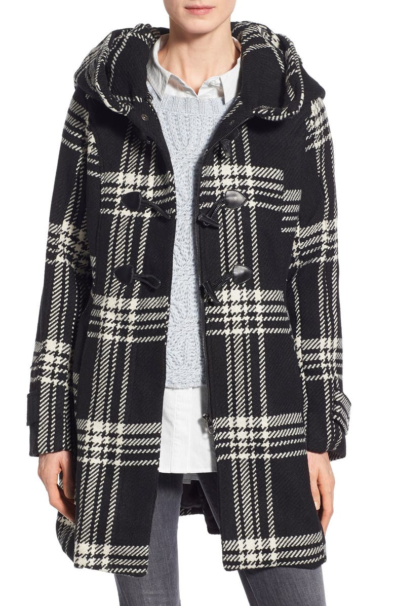 Steve Madden Check Plaid Toggle Duffle Coat | Nordstrom