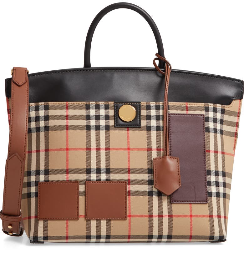 Burberry Small Society Vintage Check Canvas Leather Top