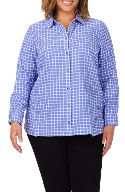 Cassie Plaid Stretch Cotton Button-Up Shirt (Plus Size)