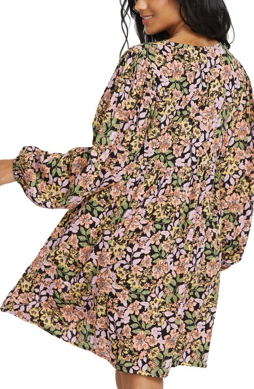 Shop Billabong Easy Livin' Floral Long Sleeve High-low Dress In Green Floral Multi