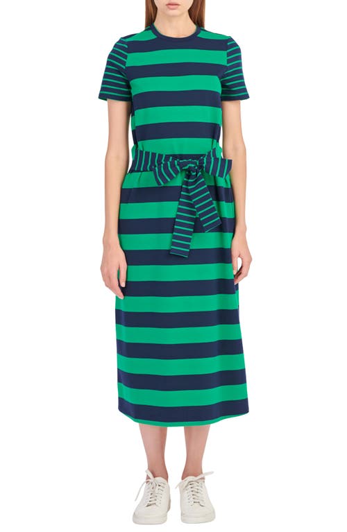 Shop English Factory Stripe Tie Front Midi T-shirt Dress In Navy/green