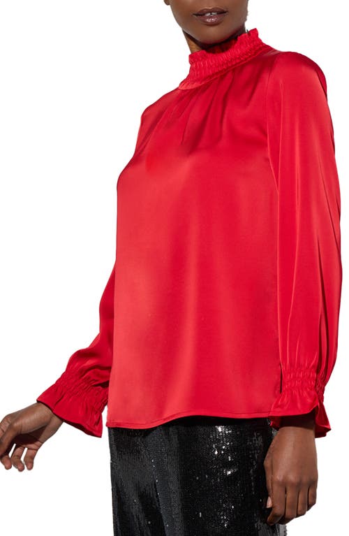 Ming Wang Smocked Trim Crêpe De Chine Charmeuse Top In Dusk Red