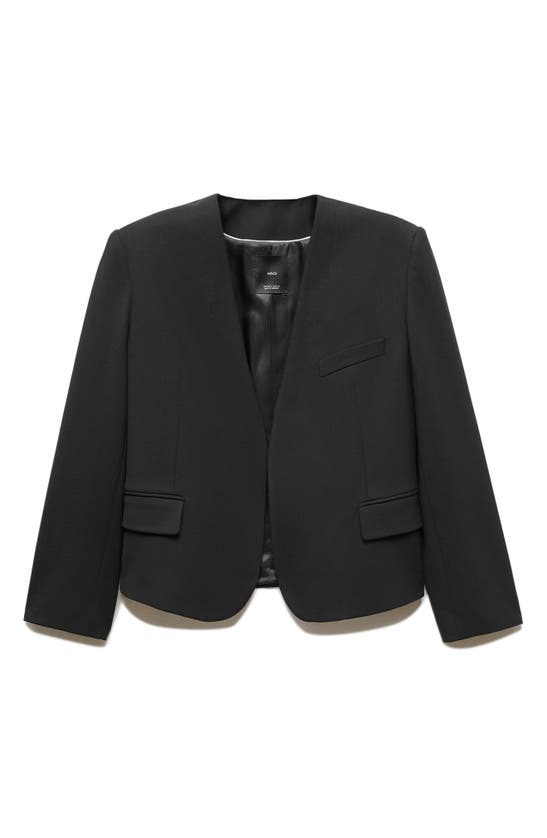 Shop Mango Padded Shoulder Collarless Jacket In Black