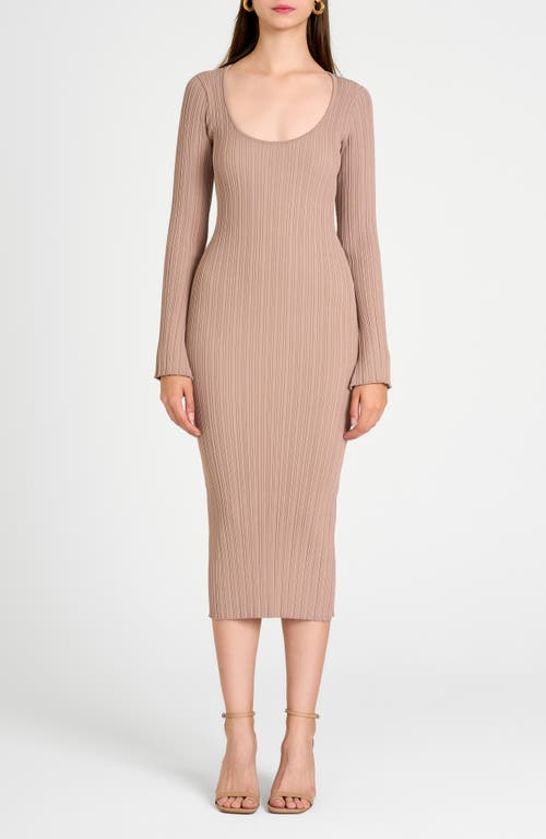 Shop Wayf Alexi Long Sleeve Rib Dress In Beige