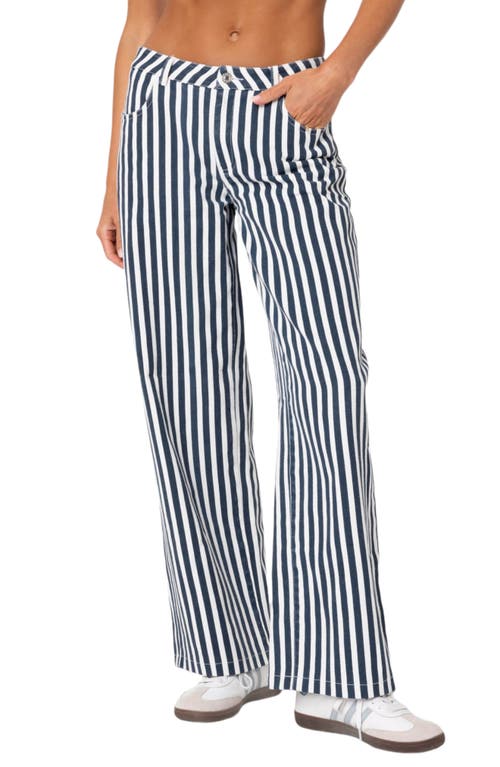EDIKTED Stripe Low Rise Wide Leg Jeans Blue-And-White at Nordstrom,