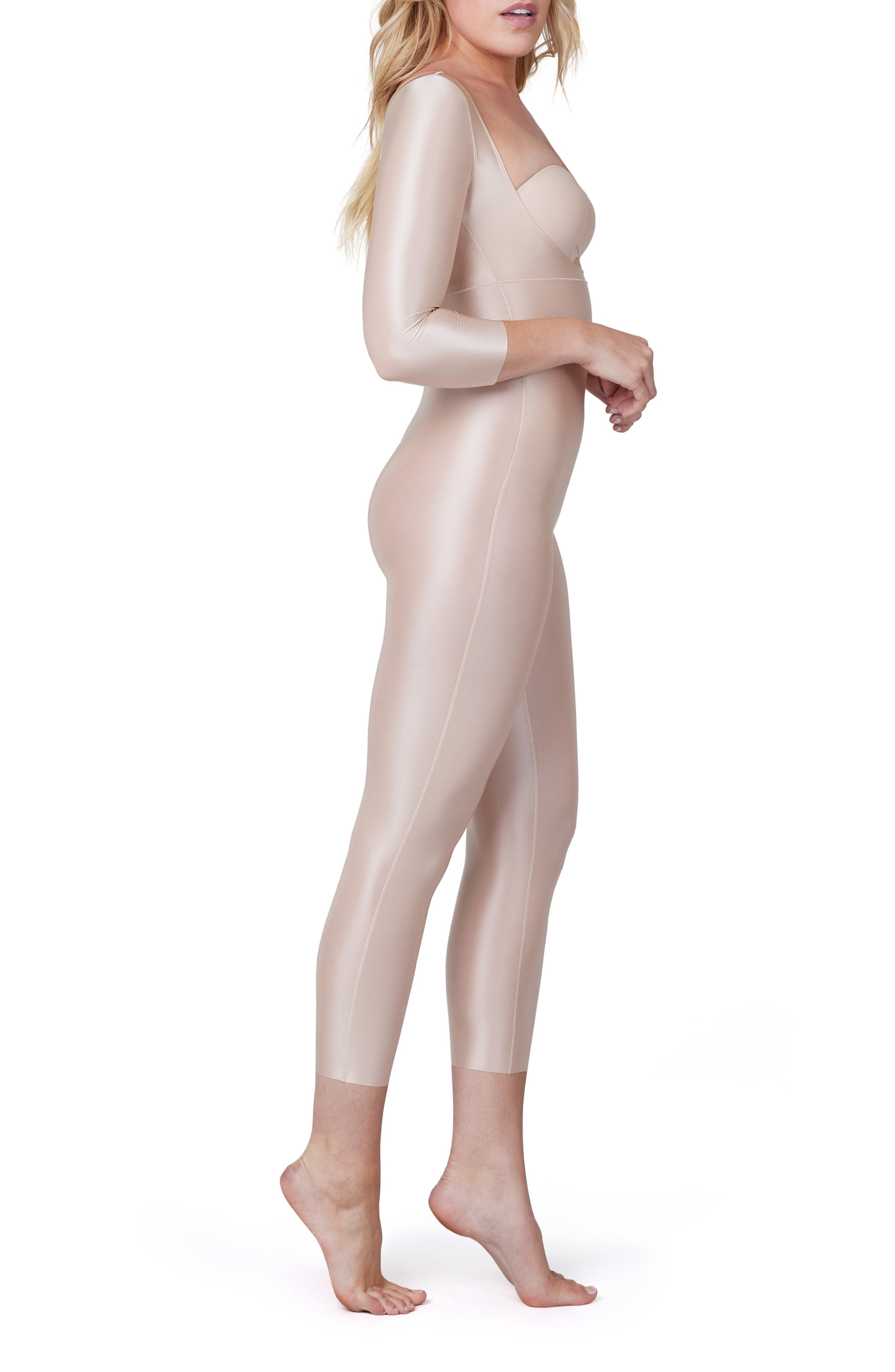 SPANX® SPANX Suit Your Fancy Three Quarter Sleeve Open Bust Catsuit in  Champagne Beige