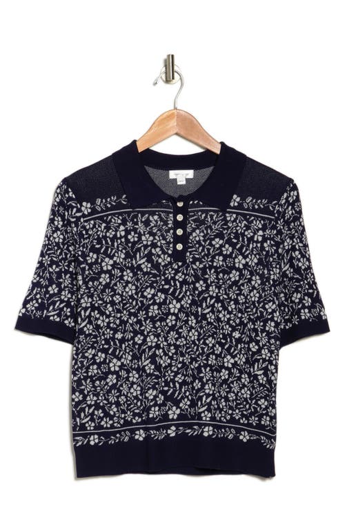 Shop Gemma + Jane Floral Jacquard Sweater Polo In Navy/white