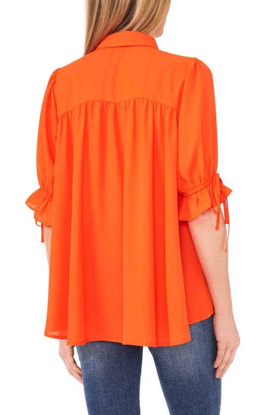 Cece Georgette Button-up Shirt In Tigerlily Red