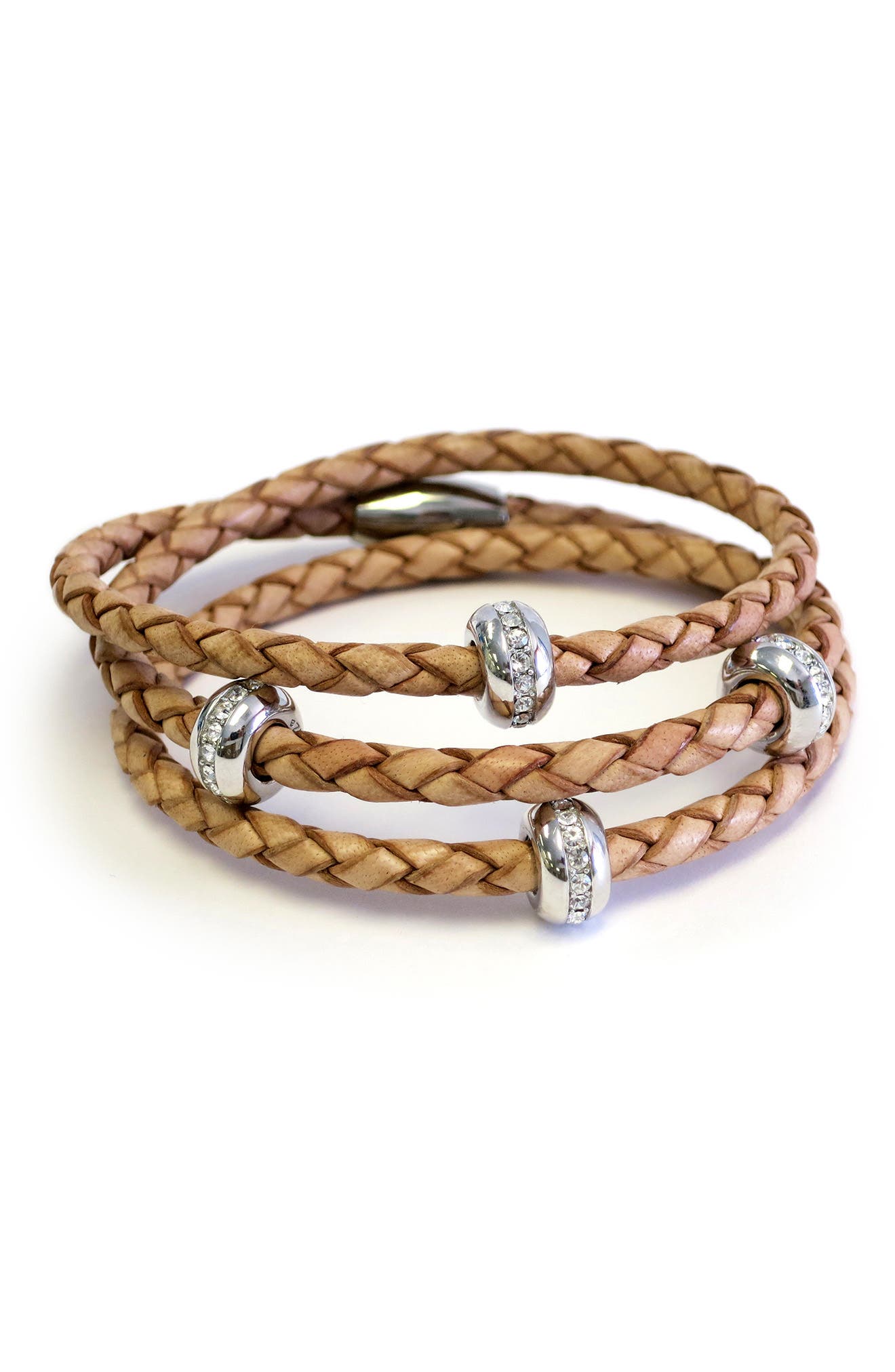 Liza Schwartz Sterling Silver Plated Good Karma Leather Triple Wrap Bracelet In Silver-natural