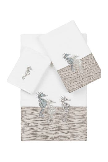Shop Linum Home Textiles Sofia 3-piece Embellished Towel Set In White/gray
