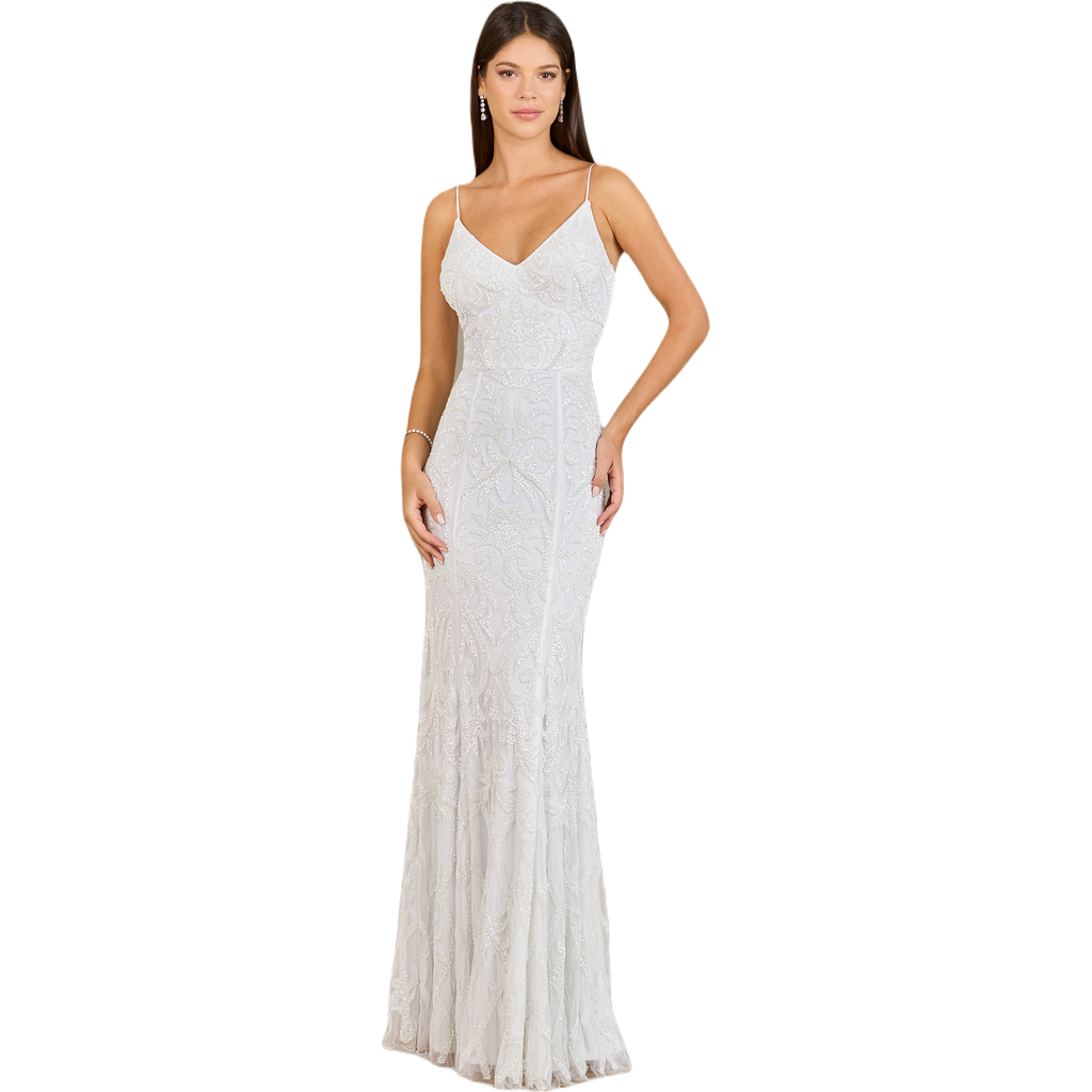 Lara New York Beaded Spaghetti Strap Mermaid Gown In Ivory