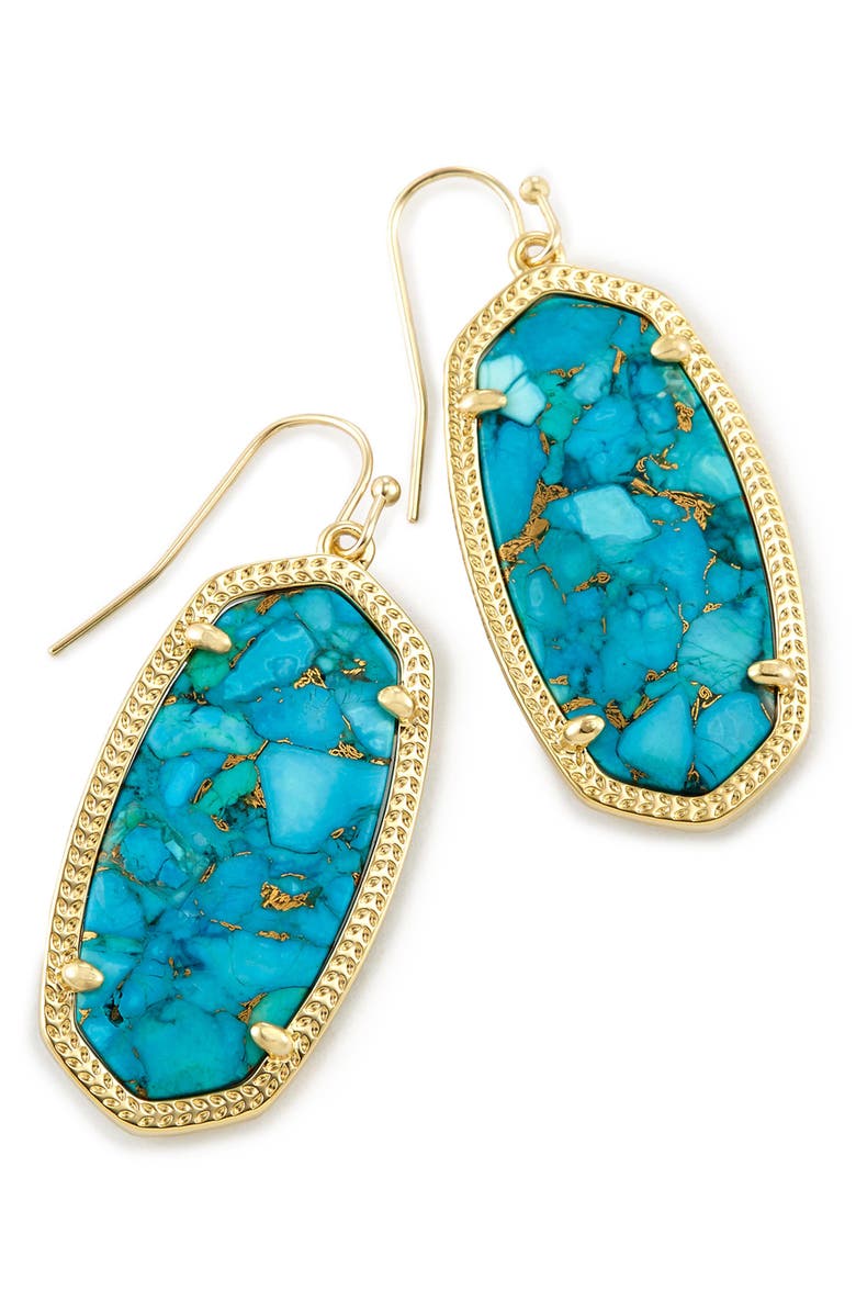 Elle Filigree Drop Earrings, Main, color, BRONZE VEINED TURQUOISE/ GOLD