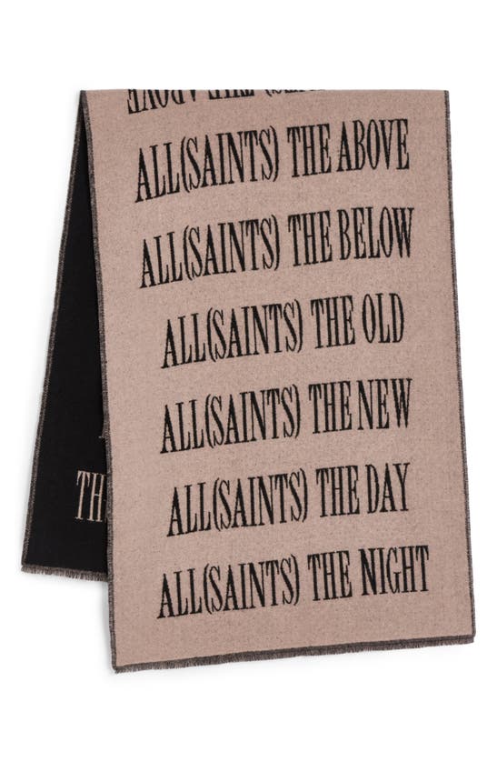 Allsaints Varsity Woven Wool Blend Scarf In Blush Black