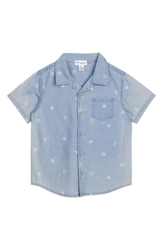 Miles The Label Kids' Dot Print Short Sleeve Organic Cotton Button-up Shirt In Light Blue
