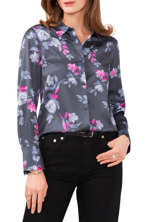 Shop Vince Camuto Floral Charmeuse Button-up Shirt In Berry Pink