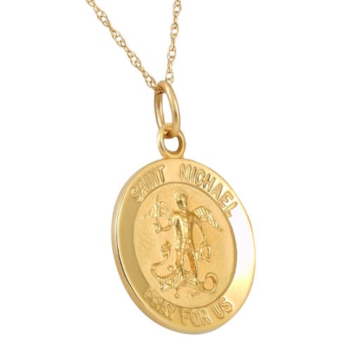 Bliss Diamond 14k Gold St. Michael Medal Pendant .5" Tall 1.5 Grams In Yellow Gold
