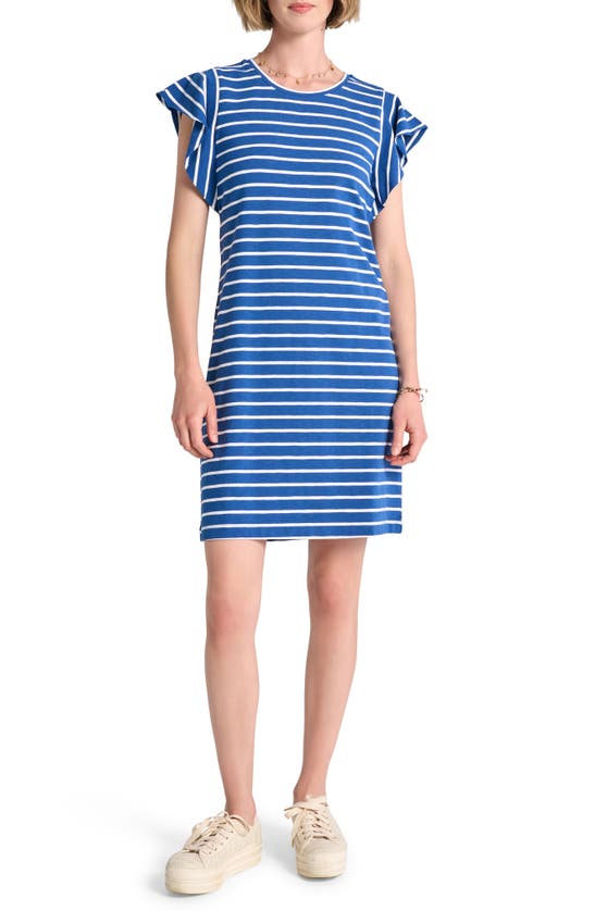 Shop Hatley Carlie Stripe Flutter Sleeve Shift T-shirt Dress In Blue Quartz