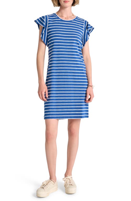 Carlie Stripe Flutter Sleeve Shift T-Shirt Dress in Blue Quartz