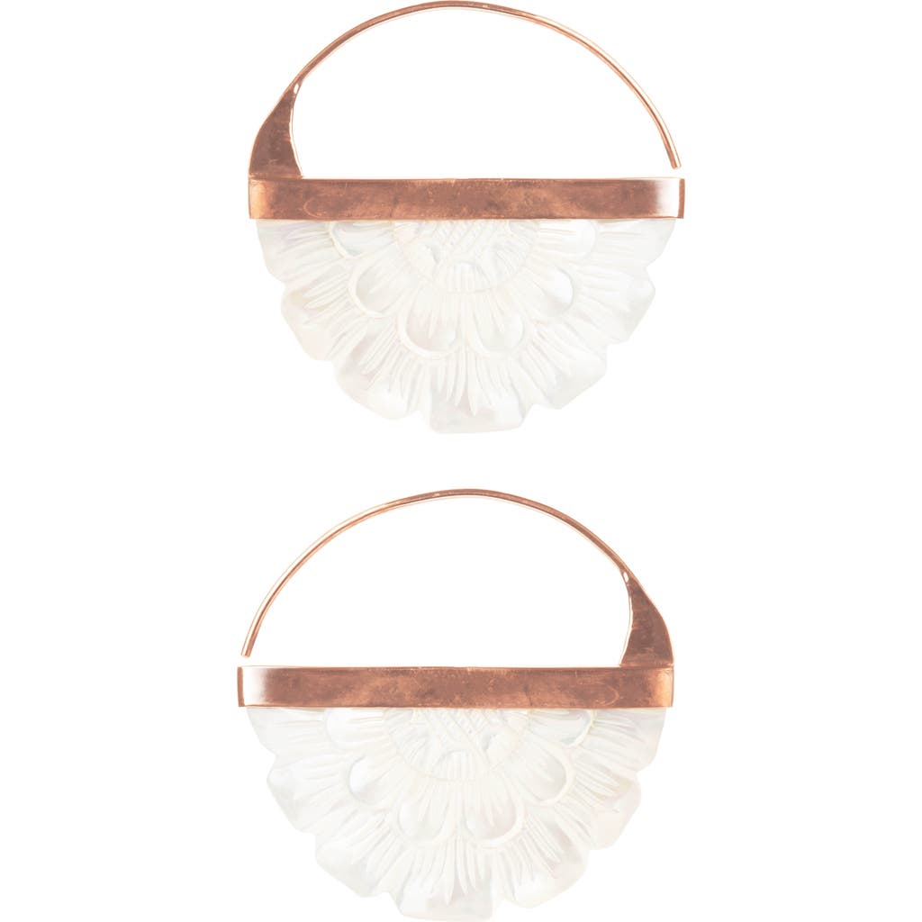 Freya Rose Women's White Hand Carved Mother Of Pearl Rose Hoop Earrings In Gold