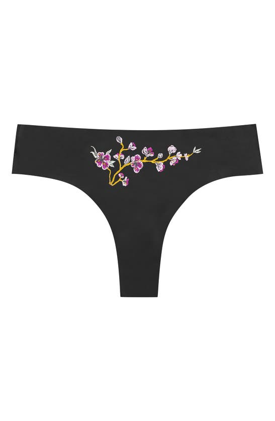 Uwila Warrior Better Briefs Embroidered Thong In Tap Shoe Black