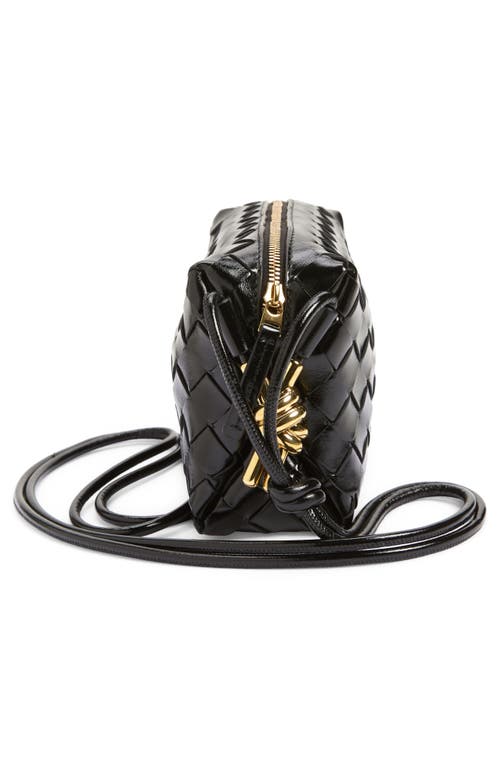 Bottega Veneta Mini Knot Detail Intrecciato Leather Crossbody Bag In Black Brass