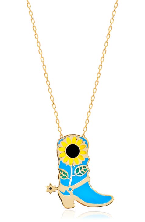 Sunflower Diamond Pendant Necklace 14k Yellow Gold (0.19ct)