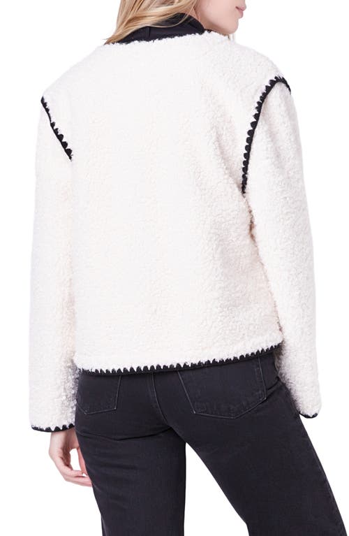 Shop English Factory Premium Contrast Trim Faux Shearling Jacket In Ivory/black