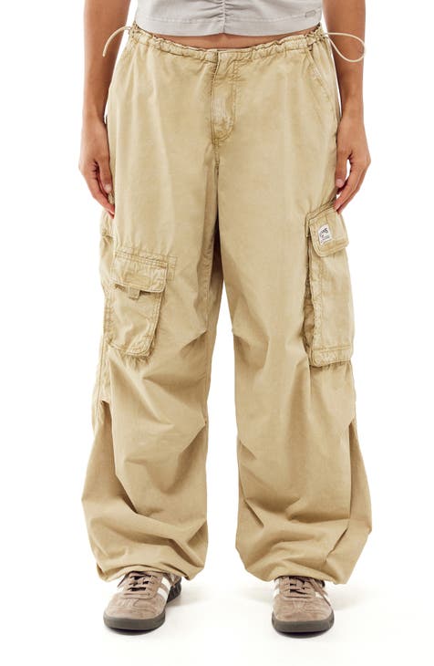 Sand Zip Detail Pull On Cargo Trousers, Womens Trousers