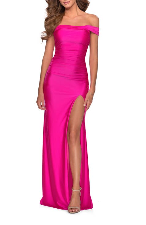 Pink Maxi Dress - Satin High Low Dress - Fluter Sleeve Dress