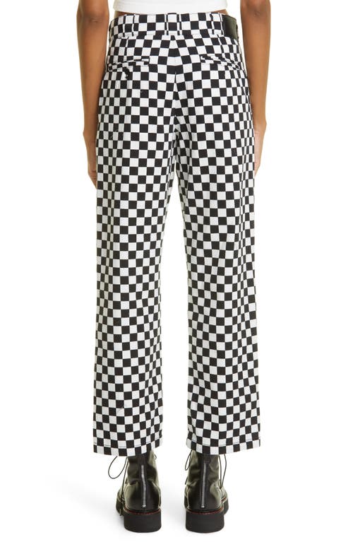 R13 Slouch Crop Straight Leg Cotton Pants In Black/white Checker